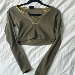 Olive Long Sleeve Ribbed Crop Top